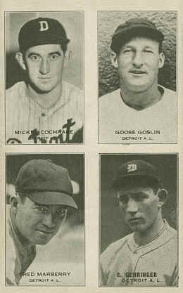 1934 Four on one Exhibit Mickey Cochrane Goose Goslin Fred Marberry Charlie Gehringer 