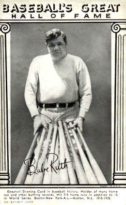 1948 Exhibit Hall of Fame card Babe Ruth (bats in front) ten bats pose