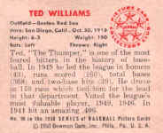 Back of 1950 Bowman Card 98 Ted Williams