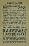 Back of 1952 Bowman Card 101 Mickey Mantle