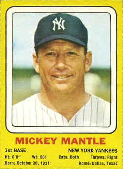 1969 Transogram Statues Baseball Card Mickey Mantle