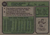 Back Of 1974 Topps Card Steve Calton 95