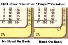 1981 Fleer - No Hand on back - Small Hand on back - Variation