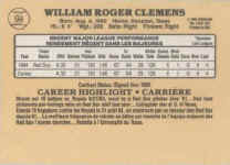 Back of 1985 Leaf Roger Clemenscard number 99