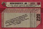 Back of 1989 Bowman Card 220 Ken Griffey Jr.