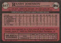 Back of 1989 Topps Card 647 Randy Johnson RC