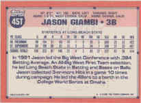Back of 1991 Topps Traded Card 45T Jason Giambi 