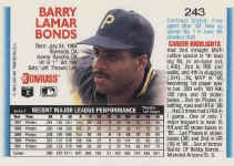 Back of 1992 Donruss Card243 Barry Bonds