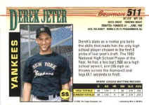 Back of 1993 Bowman Card 511 Derek Jeter Rookie