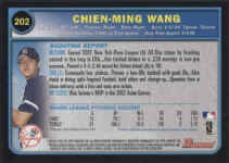 Back of 2003 Bowman Card 202 Chien-Ming Wang Rookie