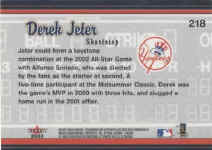 Back of 2003 Ultra baseball Card218 - Derek Jeter AS
