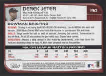 Back of 2008 Bowman Card 190 Derek Jeter