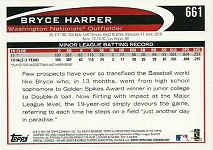 Back of 2012 Topps Card 661 Bryce Harper