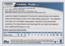 Back of 2013 Topps Update US250 Yasiel Puig