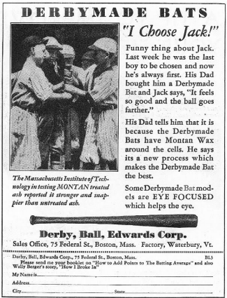 Derby Made Baseball Bats - Boy's Life advertisement