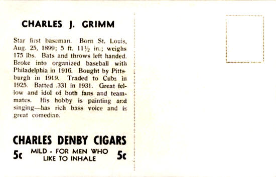  	1932 Charles Denby Cigars Chicago Cubs Postcard Checklist