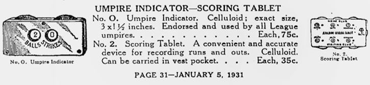 Spalding Celluloid Umpire Baseball Indicator