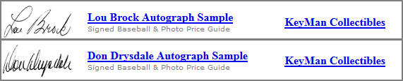 Autograph Samples and Price Guide