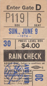 1974 Shea Stadium Yankees Bat Dat ticket stub