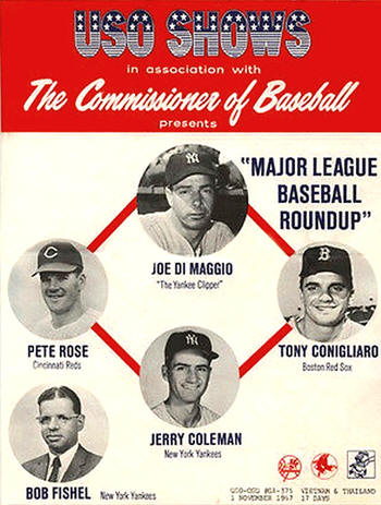 1967 USO Shows Flyer DiMaggio Rose, Conigliaro