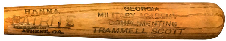  Trammell Scott - Southern Association League President Georgia Military Academy Mini Baseball Bat 