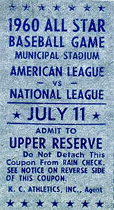 1961 All-Star 1st Game Stub July 11