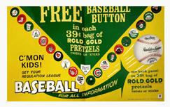 1968 Rold Gold ADV Premium Sales Free baseball Button Offer