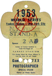 1953 World Series Press Pass