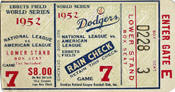 1952 World Series Ticket Stub Ebbets Field