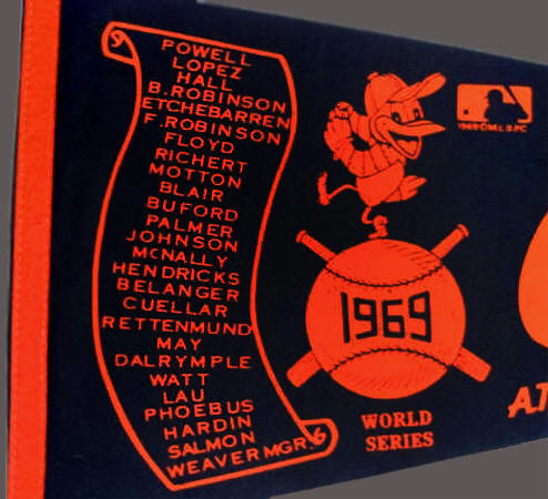 1969 World Series Baltimore Orioles Scroll Roster Pennant