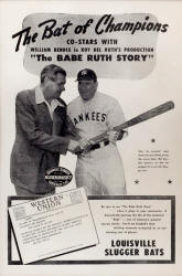1948 Louisville Slugger Babe Ruth Bat Movie Advertising Sign