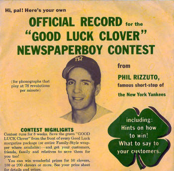 1955 Good Luck Clover Newspaperboy Contest Phil Rizzuto Record