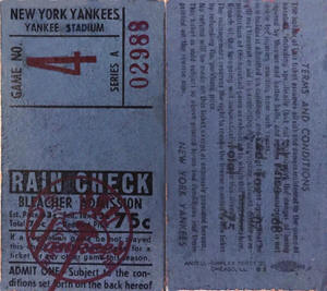 1954 Yankees Bleacher Stub Tax stamp on back