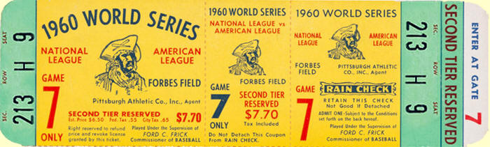 1960 World Series Ticket Game 7 Forbes Field