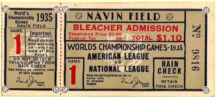 1935 World Series Ticket Stub Navin Field