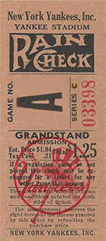 1950 Yankees Game No. A Grandstand Ticket Stub
