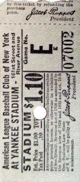 1937 Yankees Game No. E Stadium seating ticket stub