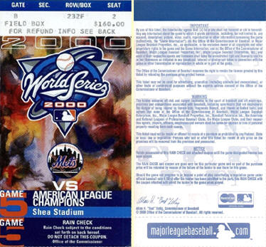 2000 World Series Ticket Stub Shea Stadium