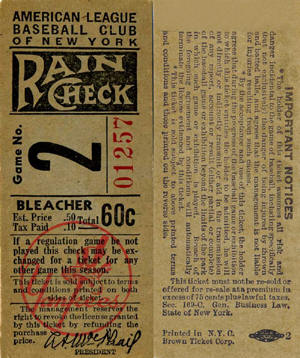1946 Yankees Bleacher Ticket Stib