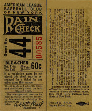 1945 Yankees Bleacher Ticket Stub