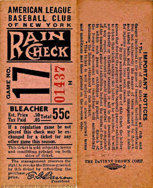 1940 Yankees Bleacher Ticket Stub