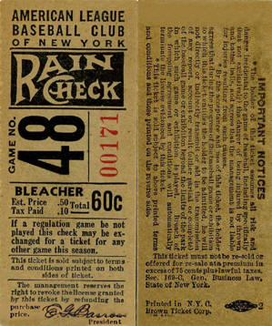 1944 Yankees Bleacher Ticket Stub