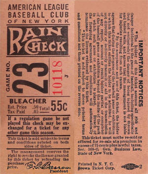 1941 Yankees Bleacher Ticket Stub