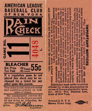 1943 Yankees Bleacher Ticket Stub
