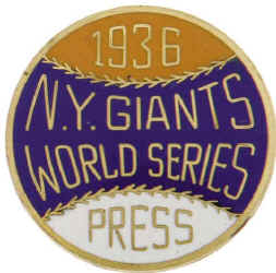 New York Giants 1936 World Series Press Pin