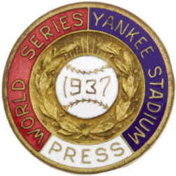 New York Yankees 1937 World Series Press Pin