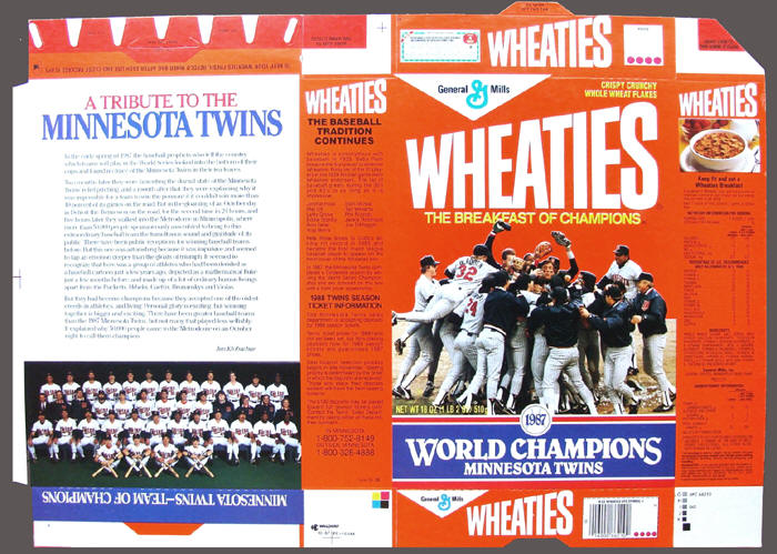 1987 WS Champion Minnesota Twins Wheaties Flattened Box