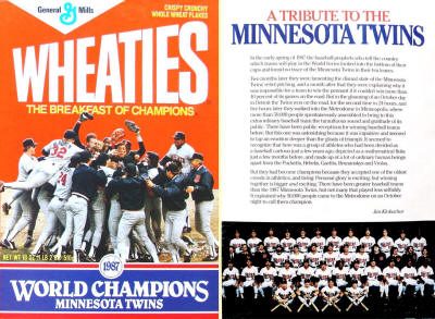 1987 World Series Champion Minnesota Twins Wheaties Box