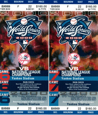 2000 World Series Ticket Stub Yankee Stadium